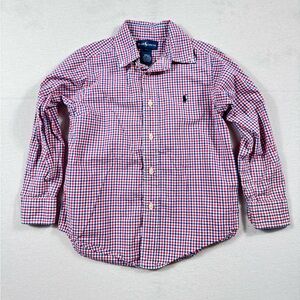 Ralph Lauren Boys Red White & Blue Gingham Button Down Shirt | Size 5